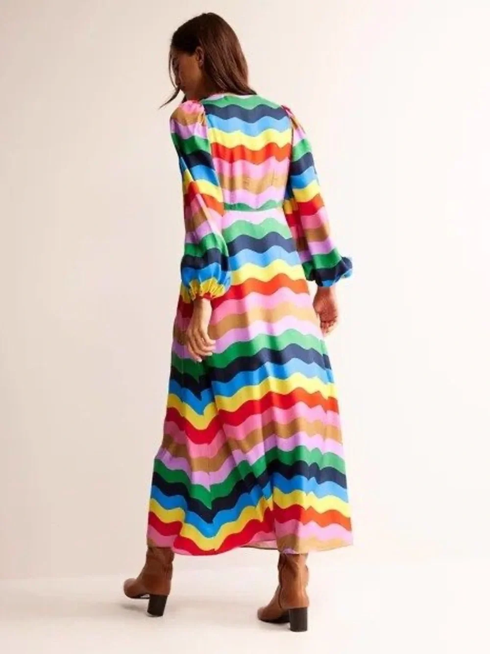 Boden Francis empire long sleeve v neck maxi tea dress rainbow striped 8R nwt
